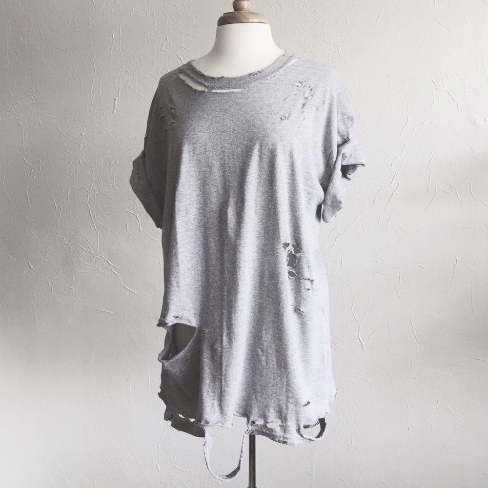 Restocked • Heather Gray Distressed Tee • - Picture 2 of 3