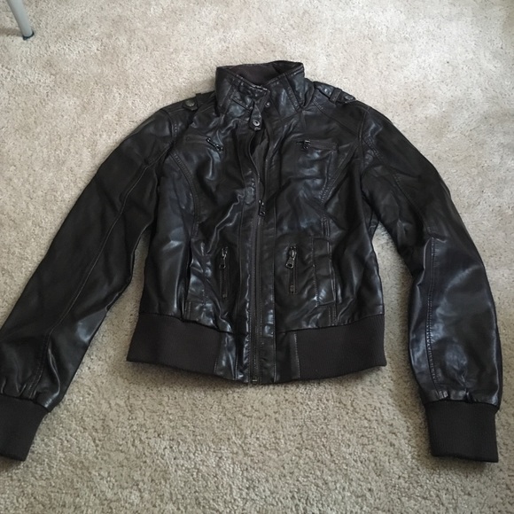 Brown faux leather jacket, size small