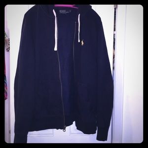 Polo Navy Zip Jacket with Hood. Size Large