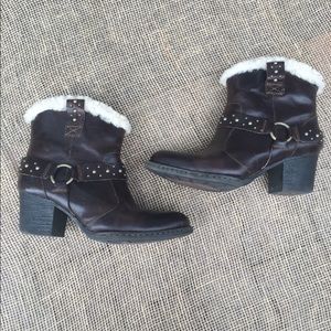 Born Genuine Leather Stud Fur Booties