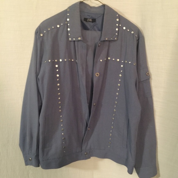 Denim colored suit with embellishments