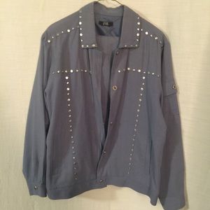 Denim colored suit with embellishments