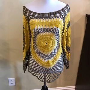 Arden B yellow and grey crochet sweater