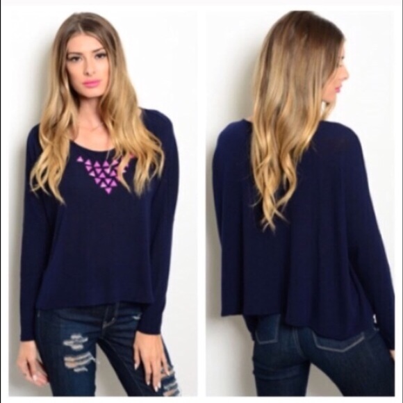 NAVY BLUE LONG SLEEVE SWEATER - Picture 4 of 4