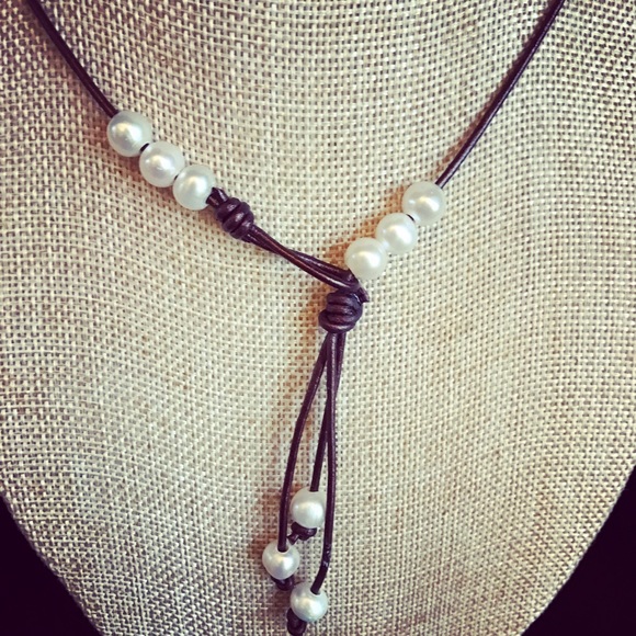 NEW Genuine Pearl Leather Boho Cluster Necklace - Picture 2 of 8