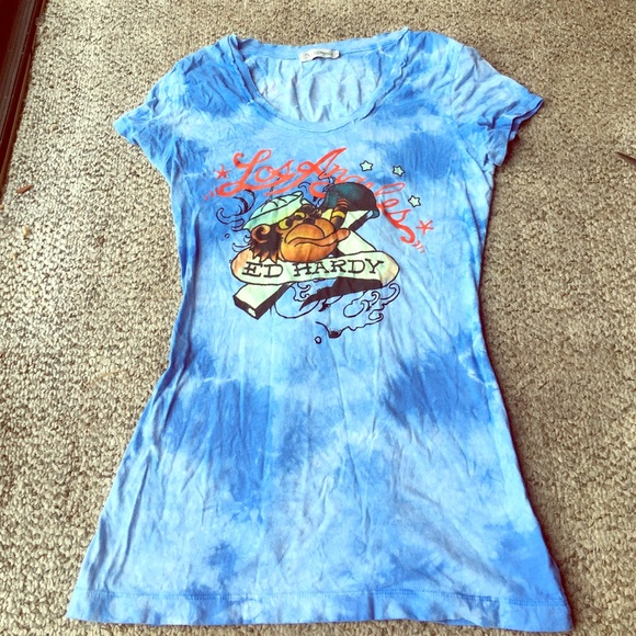 Ed Hardy Ripped Cut Woven Back T-Shirt