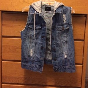 Urban outfitters denim vest jacket with hood