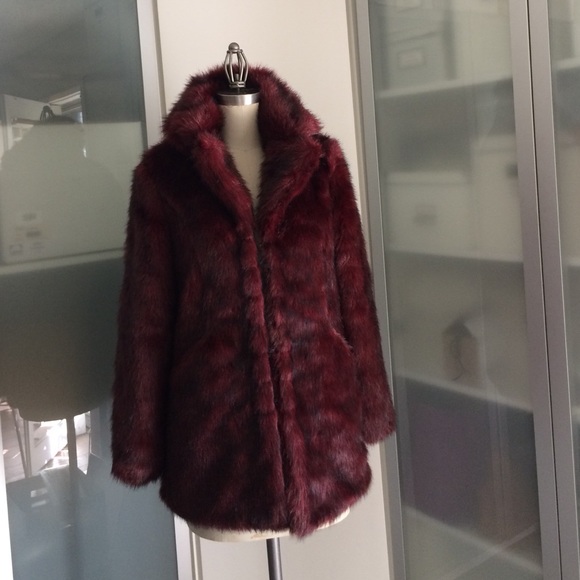 red and black faux fur coat