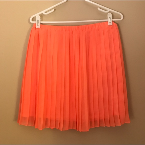 Pleated Neon Orange Skirt