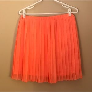 Pleated Neon Orange Skirt