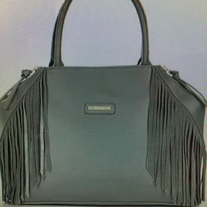 INMAN Platinum Jet Set! Leather & Suede Fringe Bag