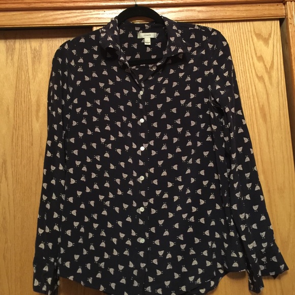 J. Crew silk button down with French hens print