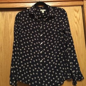 J. Crew silk button down with French hens print