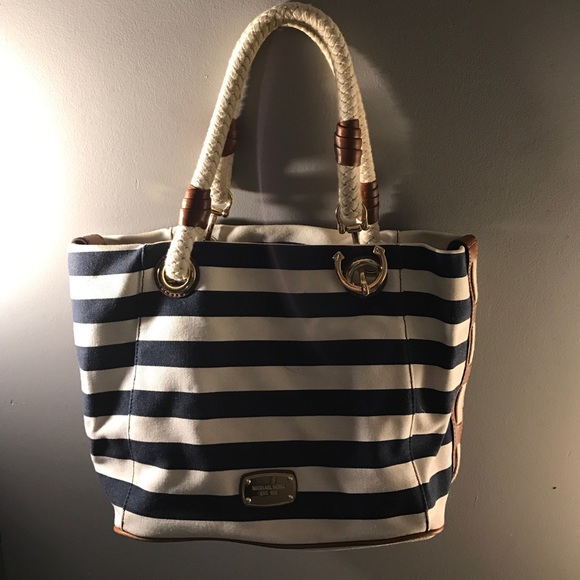 Michael Kors Marina blue/white striped tote