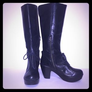 9 Kork-Ease black leather knee-high platform boots