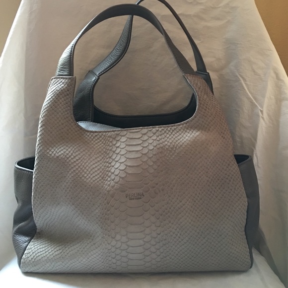 Perlina Grey Colorblock leather Hobo purse
