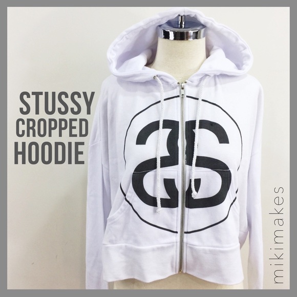 [ stussy ] white cropped zip hoodie sweatshirt - Picture 2 of 5