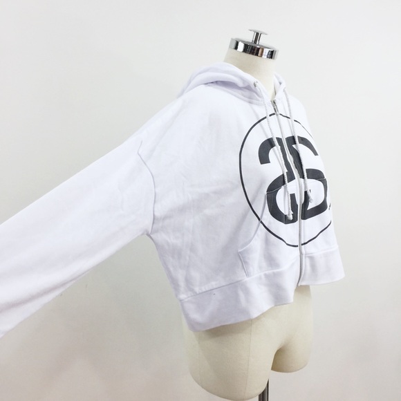 [ stussy ] white cropped zip hoodie sweatshirt - Picture 4 of 5
