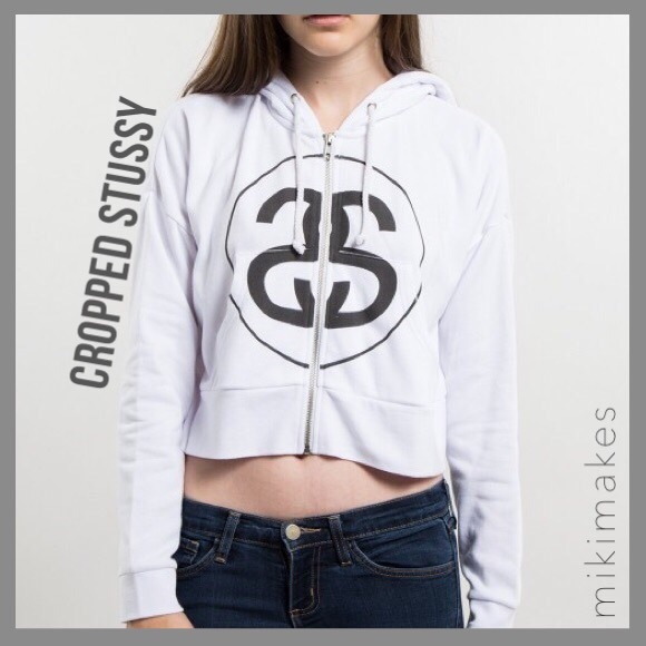 [ stussy ] white cropped zip hoodie sweatshirt - Picture 1 of 5