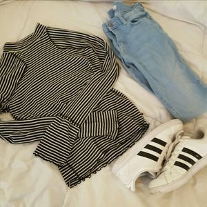 Free People Black and White Striped Turtleneck