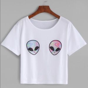 Alien Head Graphic Rainbow Tie Dye Crop Top