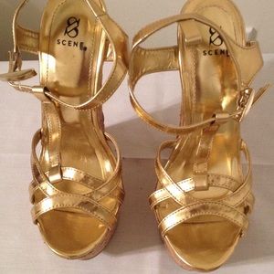 Gold wedge heels