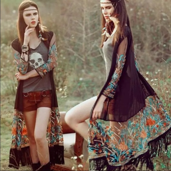 Embroidered Gypsy Boho Kimono - Picture 4 of 4
