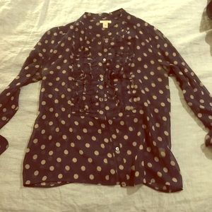 J.Crew 100% silk polka dot blouse