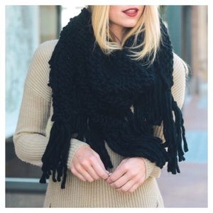 Sale- Black Oversized Knit Tassel Triangle Scarf