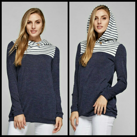 BLOWOUT SALE Navy Lauren Striped Hoodie - Picture 2 of 4