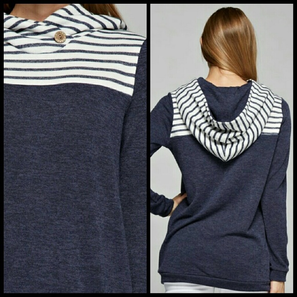 BLOWOUT SALE Navy Lauren Striped Hoodie - Picture 3 of 4