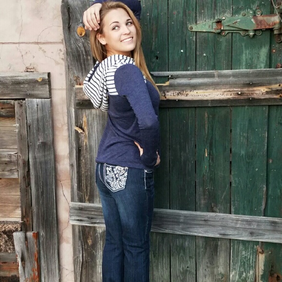 BLOWOUT SALE Navy Lauren Striped Hoodie - Picture 4 of 4