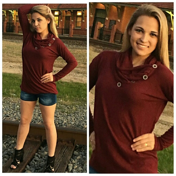 Burgundy Neck Button Top - Picture 2 of 3