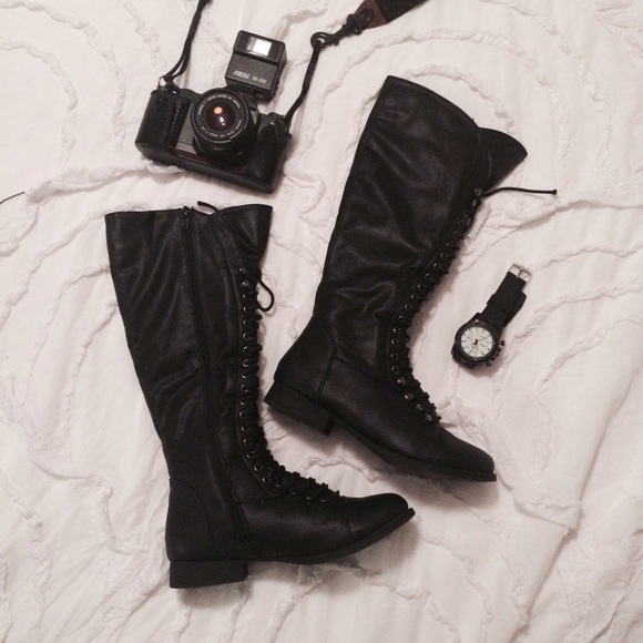 Lace Up Black Tall Boots 5.5