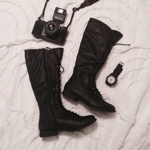Lace Up Black Tall Boots 5.5