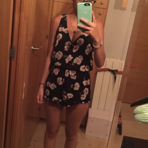 Floral deep neck romper