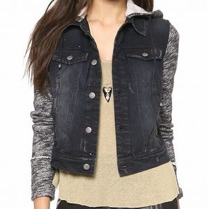 Free People Denim Jacket Sweatshirt Washed Blk SM