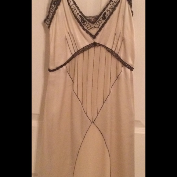 Off white silk & black lace dress by Mint