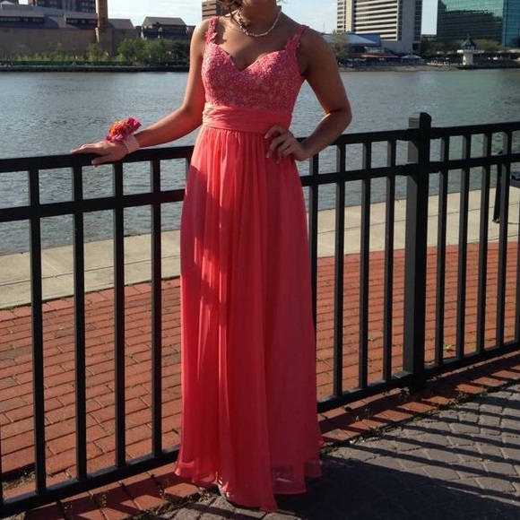 Coral prom dress.