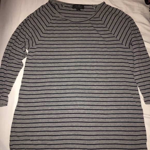 Gray and Blue Striped Forever 21 Top, XL