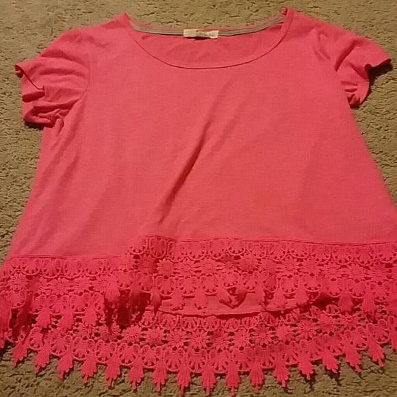 Hot Pink Tee w/ Lace Trim