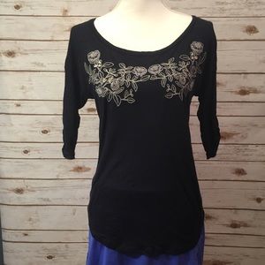 J Crew Embroidered 3/4 Sleeve Top