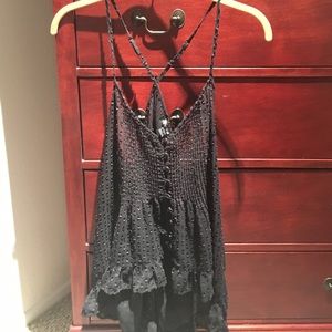 Sheer black polka dot tank