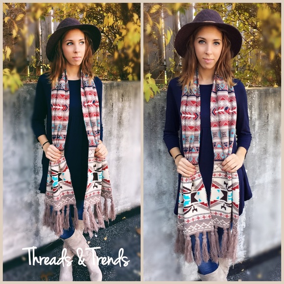 Taupe Nordic Jacquard Knit Scarf - Picture 3 of 3