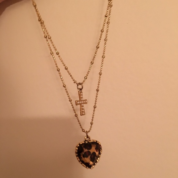 Betsey Johnson necklace cross & heart EUC