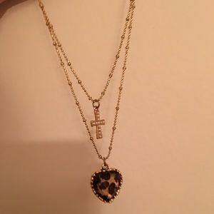 Betsey Johnson necklace cross & heart EUC