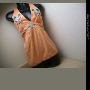 Miss me halter tank embroidered sequin coral