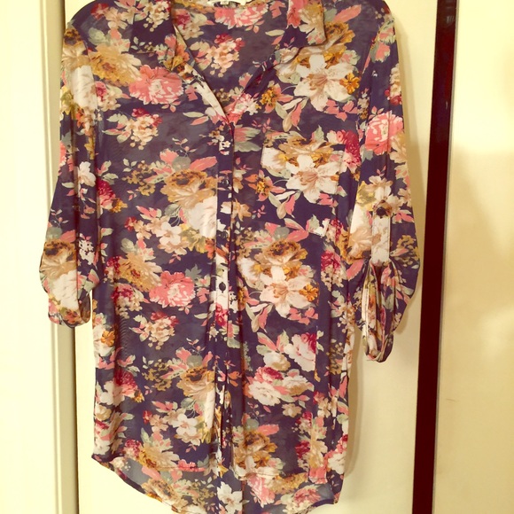 Navy Flowered Blouse
