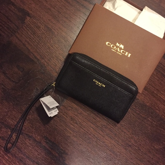 Coach Solid Saffiano Leather Cell Phone Wristlet