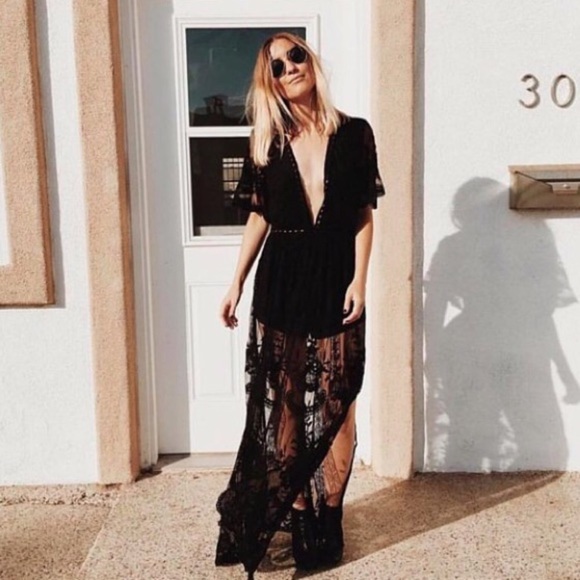 *LAST1* Black Embroidered Lace Maxi Dress - Picture 4 of 6